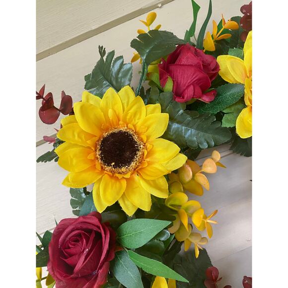 Elegant Burgundy Blush Fall Wreath, Rustic Grapevine with Pumpkin & Roses Decor - Picture 7 of 11